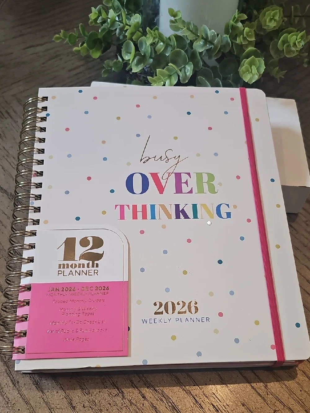 Busy Overthinking 2026 Weekly Planner - White with Multicolor Dots NWT